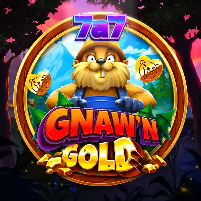 Interface do jogo Gnaw’n Gold com os personagens castor e urso